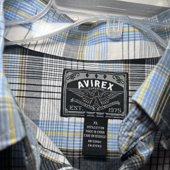 Avirex Superior Shirt Men's XL Blue Plaid Button Up‎ - Picture 1 of 5